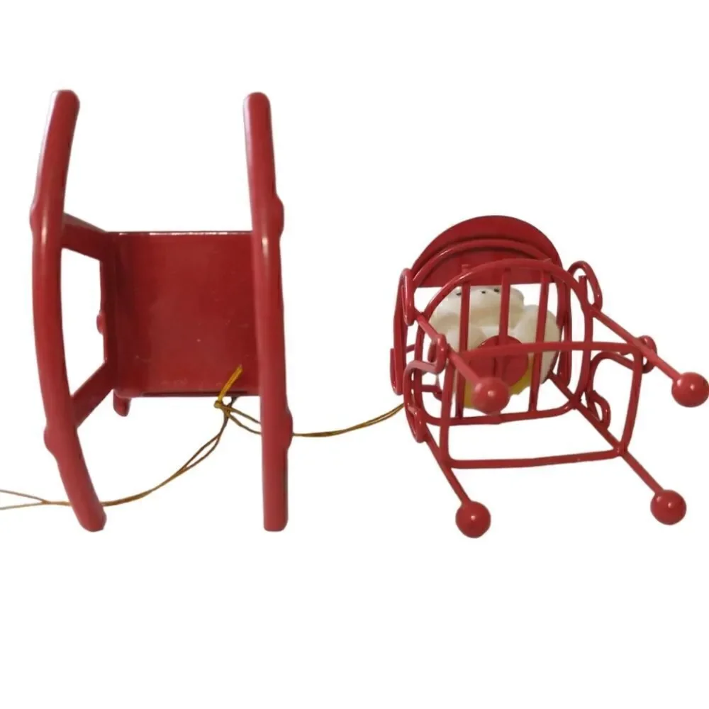 Avon Flocked Teddy Bear Ornament‎ Lot x 2 Red Metal Rocking Chair High Chair.
